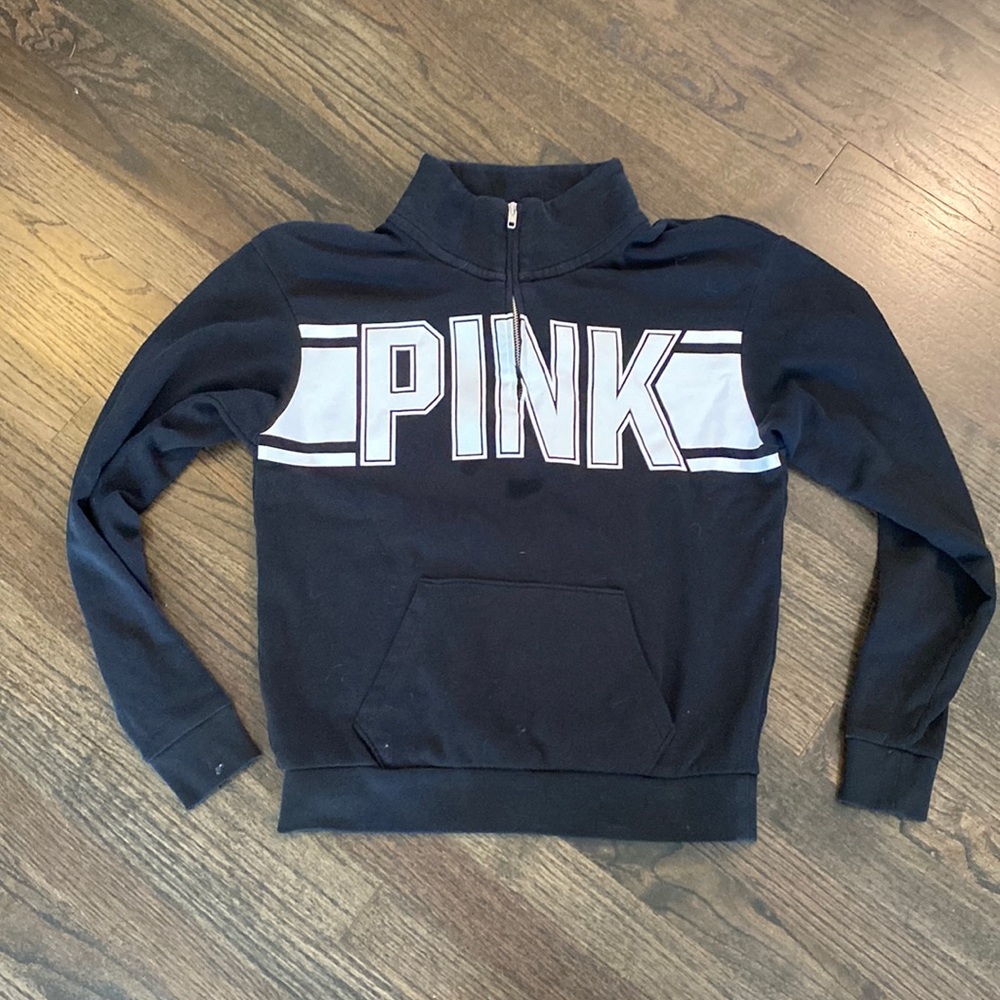 Victoria’s Secret Pink Black and White 1/4 Zip Pullover Sweatshirt XS EUC